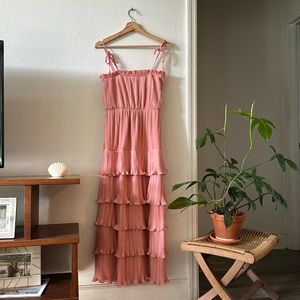 Pink Tiered Midi Ruffle Dress
